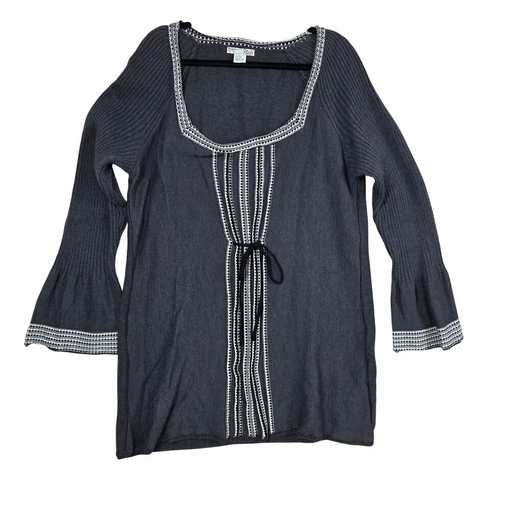 RKB Tunic Top Women 3X Gray Knit Empire Waist Boho Casual Minimalist Peasant
